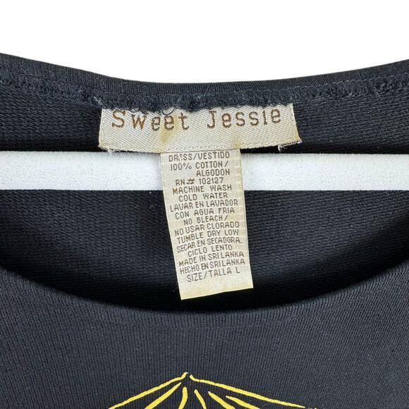 Sweet Jessie 100% Cotton Black Colorful Button Up Short Sleeve Maxi Dress Size L - Picture 4 of 4